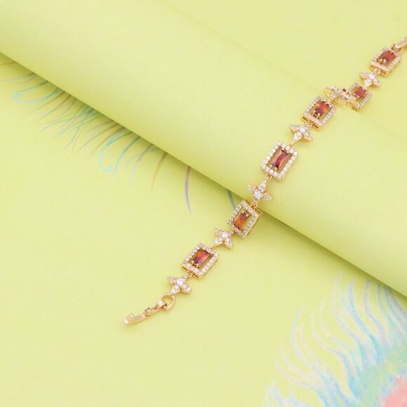 "Rose Gold Bracelet with Red Baguette Stones and Star CZ Links, XPBL0818 - Picture 5 of 12